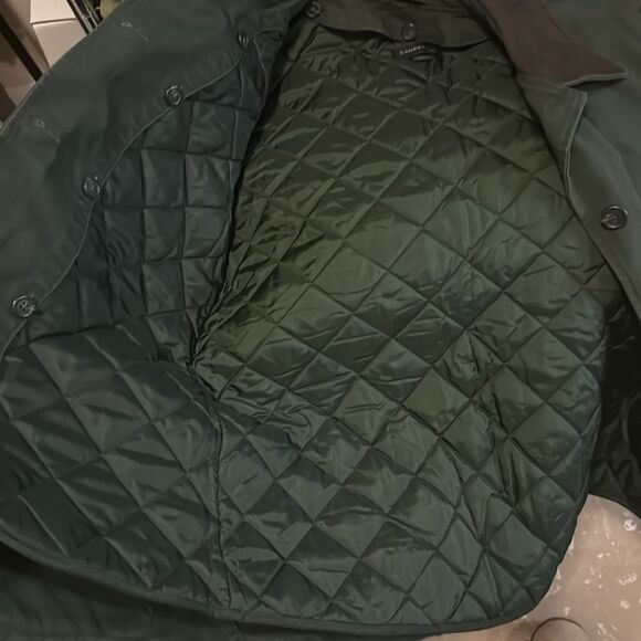 Lands' End Army Green Fisherman Core Chore/Barn Coat With Leather Collar - Picture 11 of 13